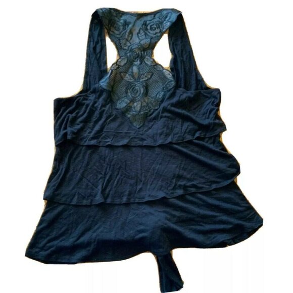 Eyelash Couture Black Lace Back Tiered Tank Top M - Picture 3 of 3